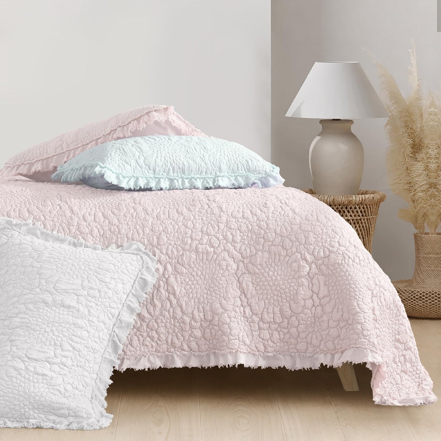 Ruffled Quilt Stone-Washed Lightweight Crinkled Shabby Chic Bedding Set