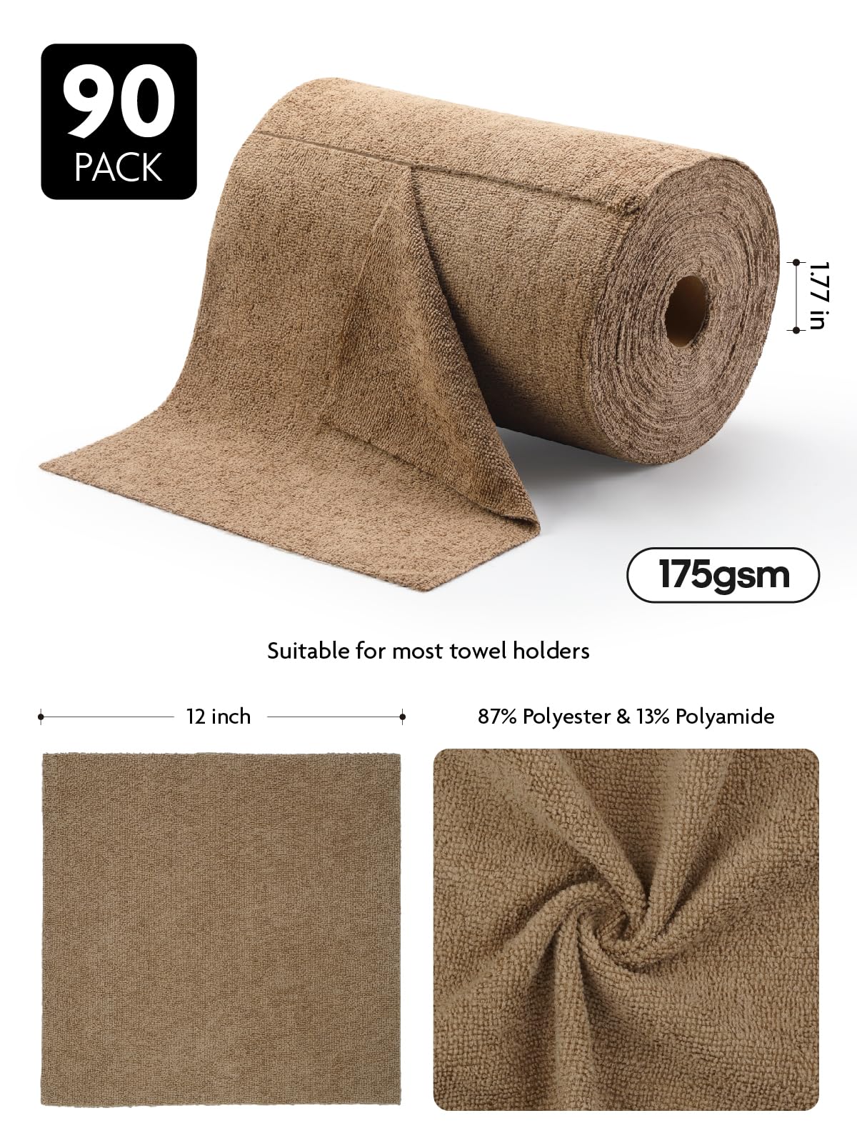 Fantasticlean Microfiber Cleaning Cloth Roll -60 Pack, Tear Away Microfiber Towels, 12" x 12", Reusable, Washable, Scratch Free, Ultra Absorbent Dishcloth for All-Around Cleaning (Beige & Tan)