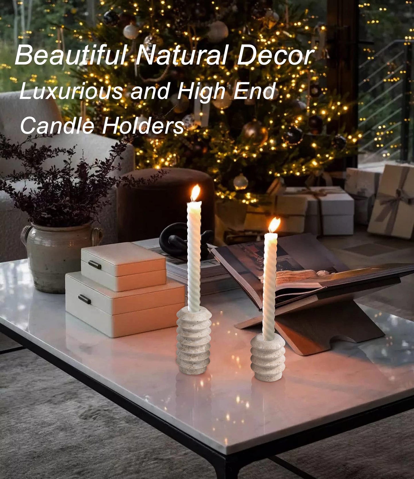 Marble Candlestick Holders, Set of 2 Natural Stone