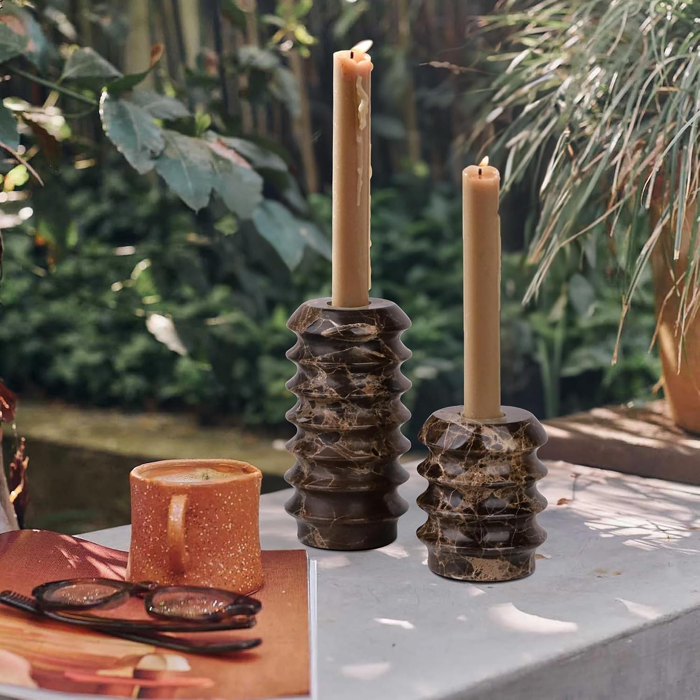 Marble Candlestick Holders, Set of 2 Natural Stone