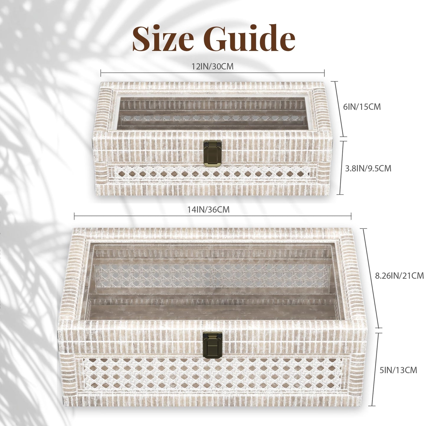 Rattan Decorative Box,Boho Display Boxes with Lids,Set of 2 Rectangular Wicker Storage Decoration,Natural Woven Cane Bins for Home Decor for Rustic Farmhouse(Yellow and Black)