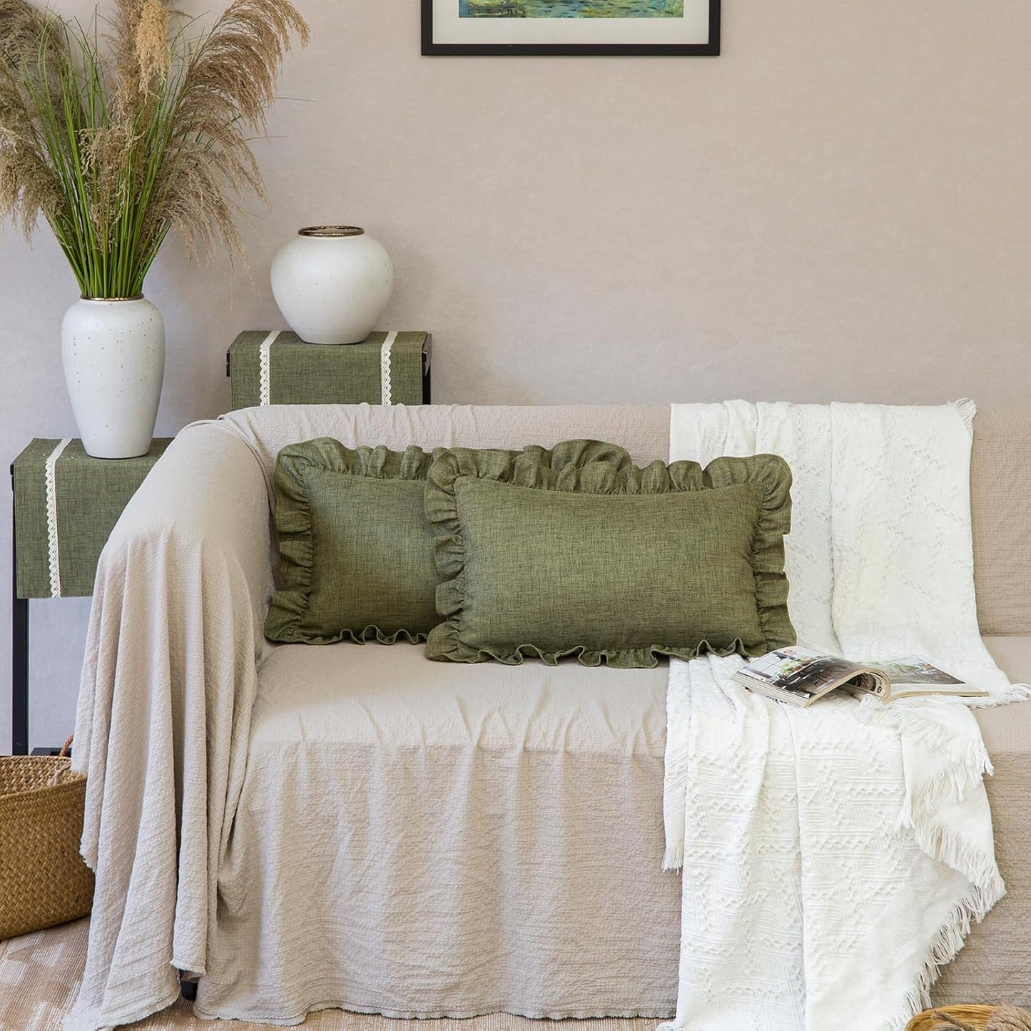 Rustic Classic Linen Style Throw Pillow Covers Set of 2