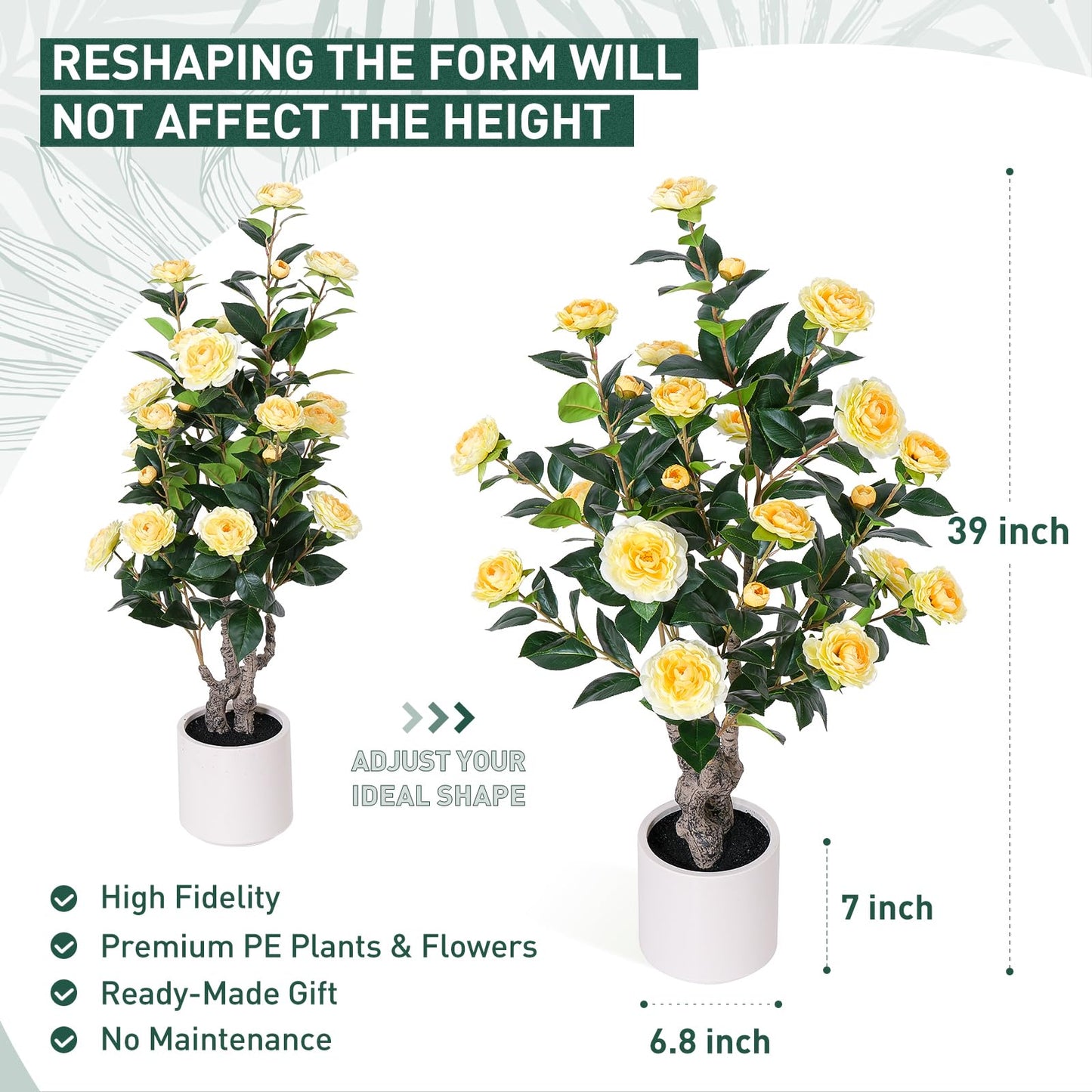 Yepdin 63 inch Artificial Camellia Tree with White Flower Pots - White Fake Tree,5 Ft Faux Plants Indoor wich Blooming,Artificial Plants for Indoor & Outdoor Home Front Door Decor