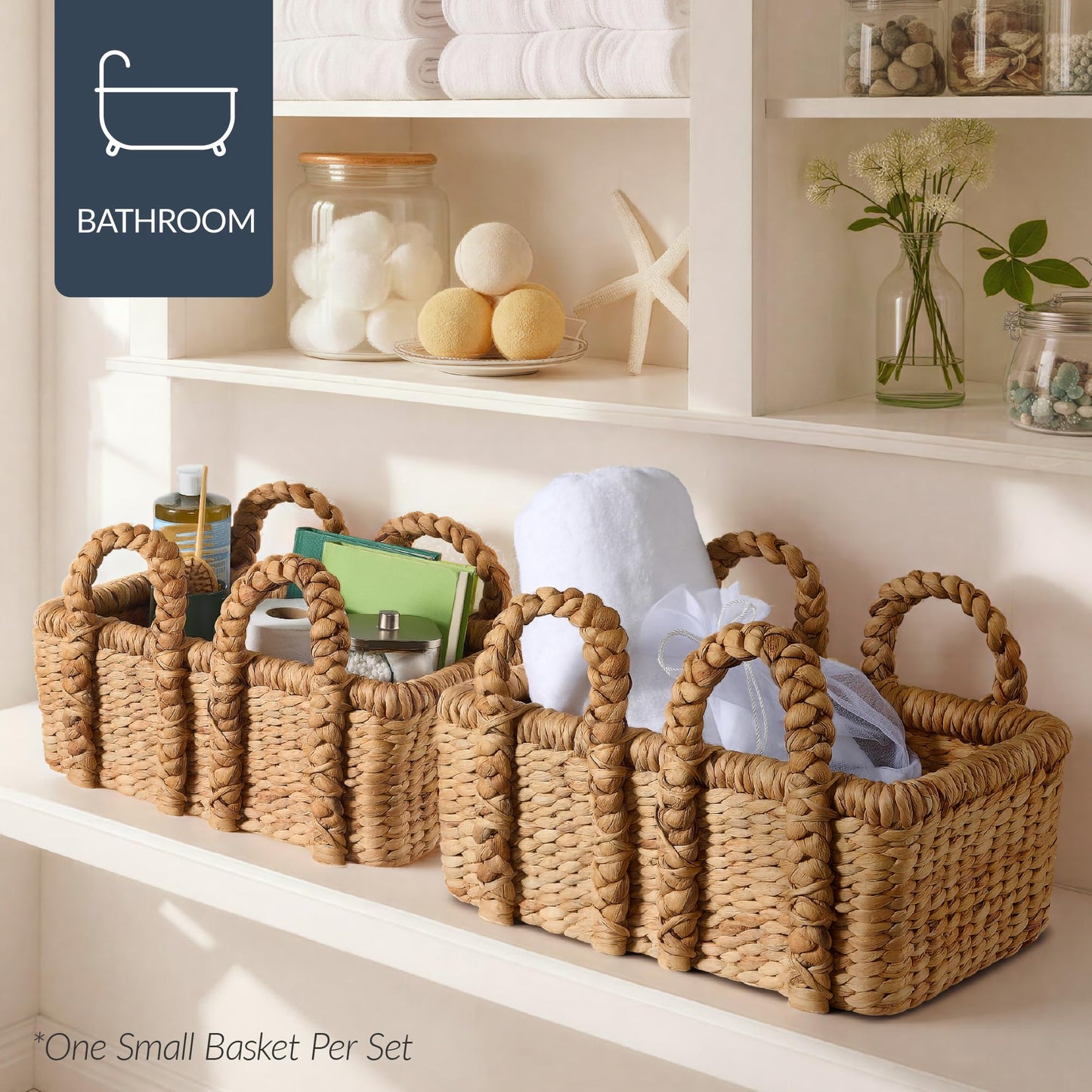 Best Choice Products 3Pc Shelf Baskets, Small, Large and XL Chunky Woven Wicker Rattan Storage Baskets w/Braided Handles, Organizer Bins for Blankets, Pillows, Shoes and Toys - Chestnut
