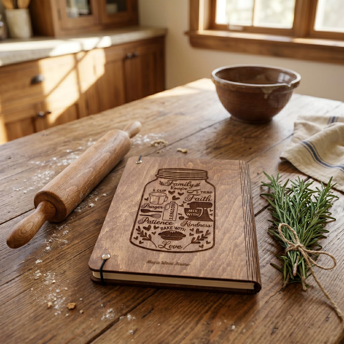 Wooden Recipe Book Engraved Journal