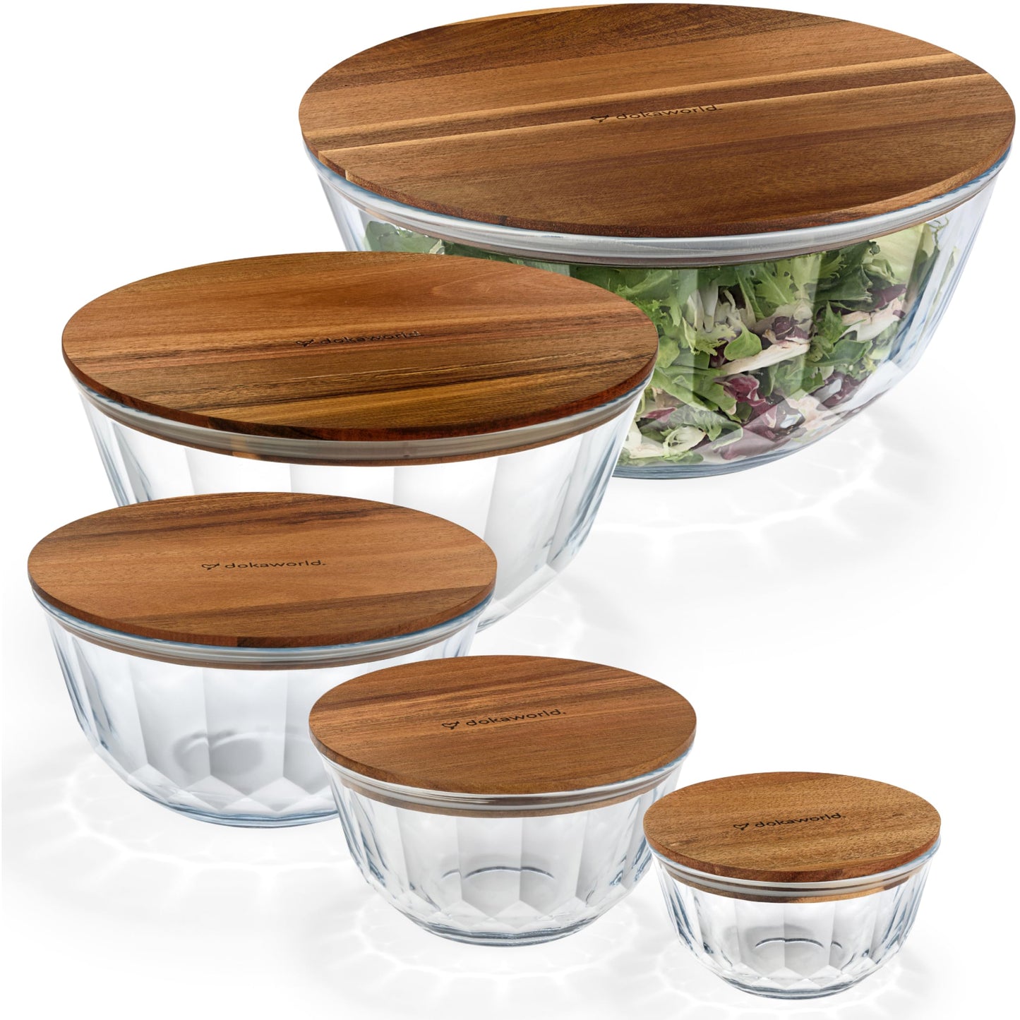Glass Container Set with Acacia Lids - 4 Stackable Meal Prep Containers. Durable heat resistant Inert Borosilicate Glass