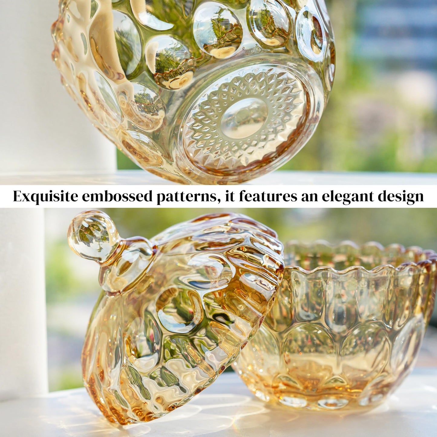 Decorative Embossed Glass Dish with Lid