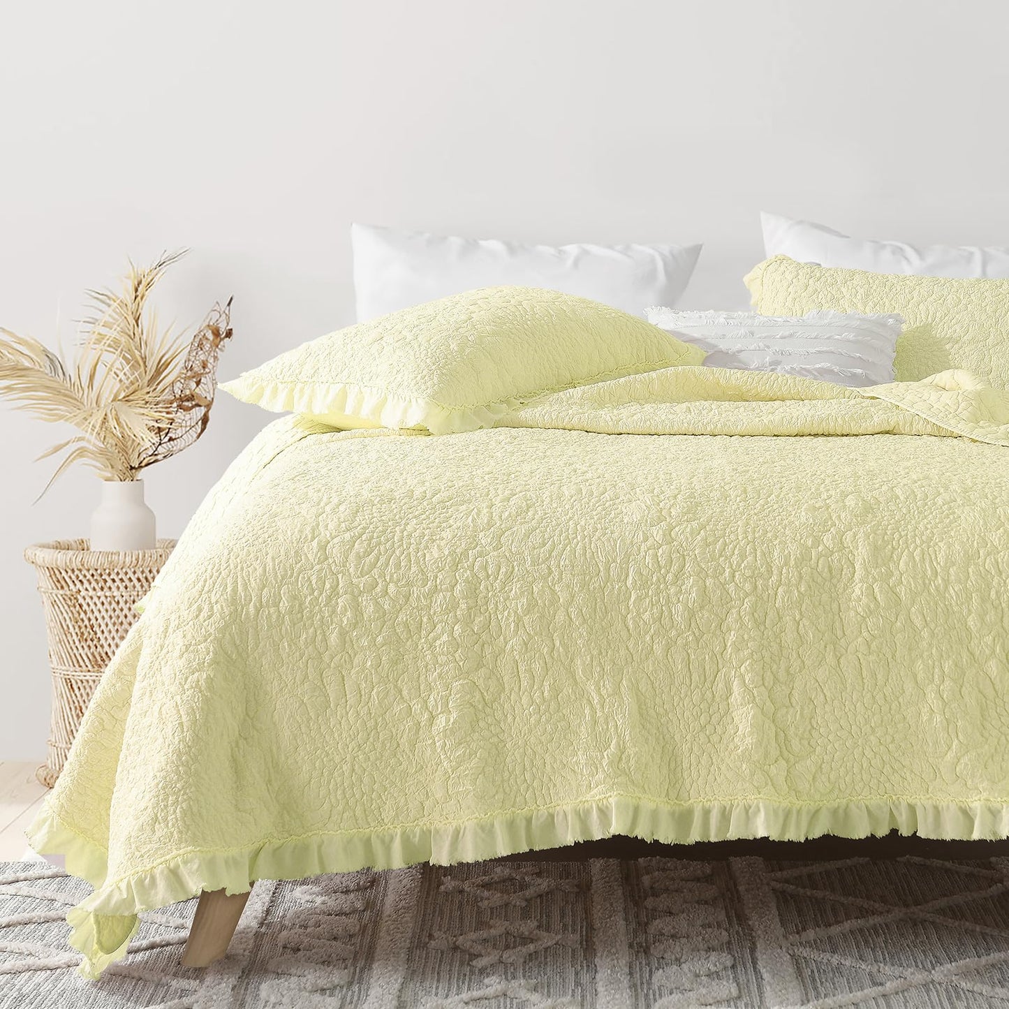 Ruffled Quilt Stone-Washed Lightweight Crinkled Shabby Chic Bedding Set
