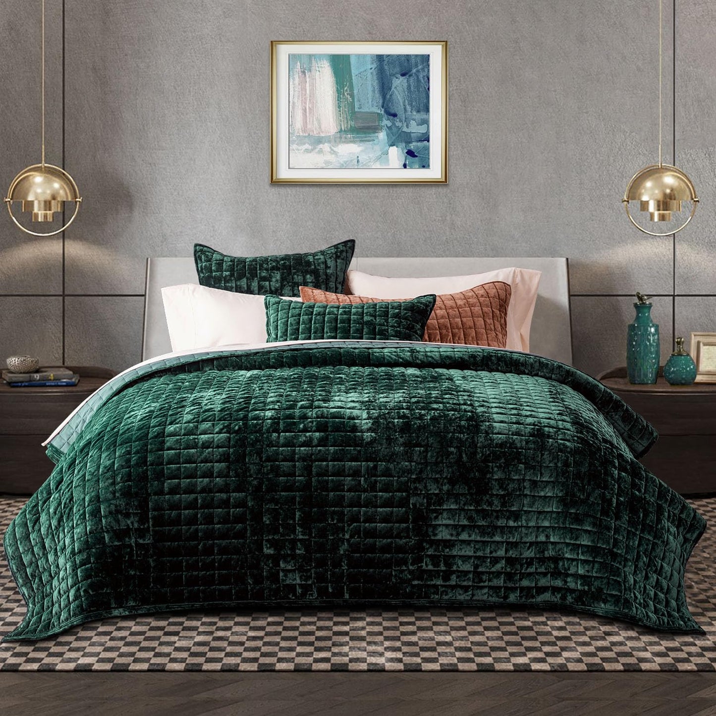 Box Stitch Velvet Quilt Set, King Size