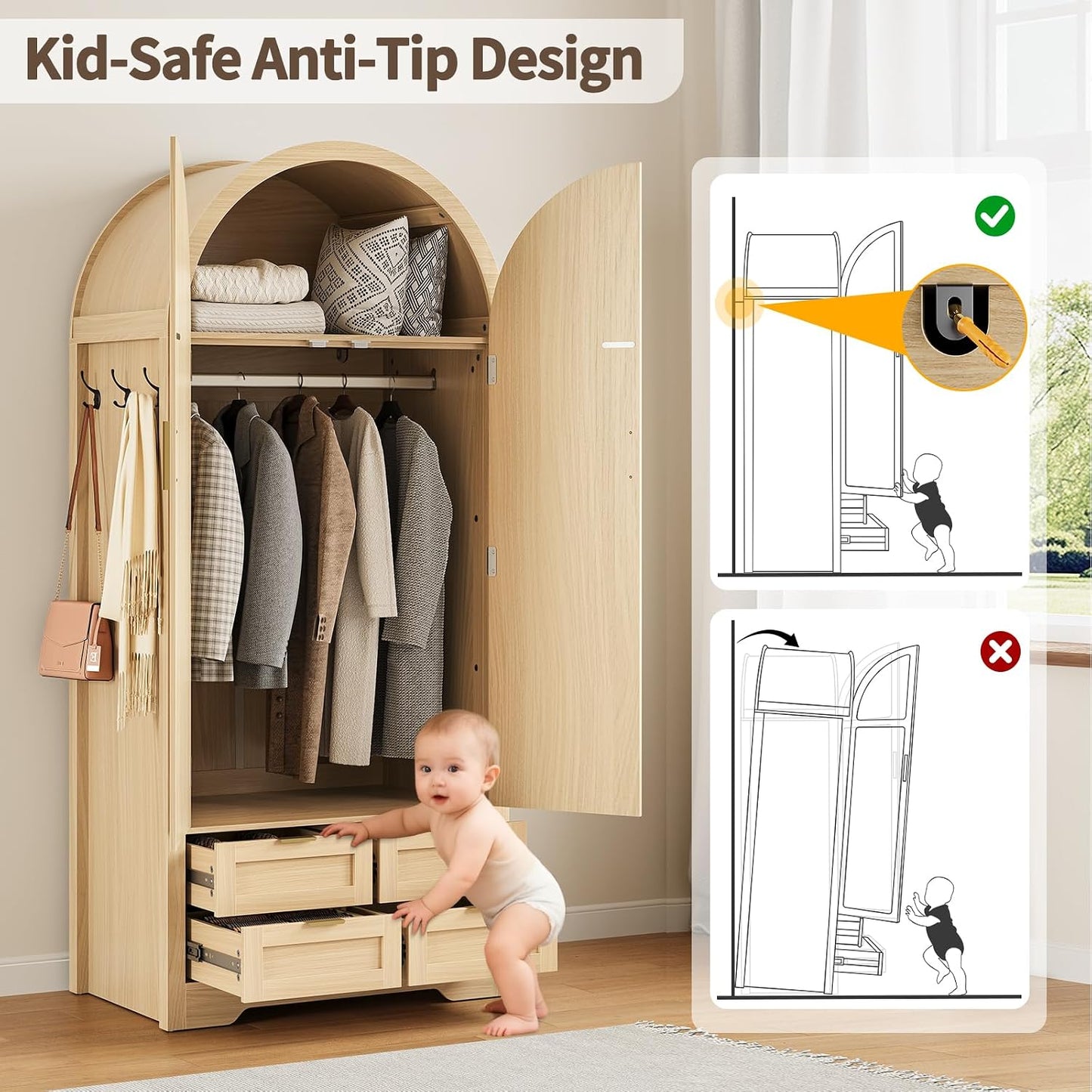 Armoire Wardrobe Closet with 4 Drawers