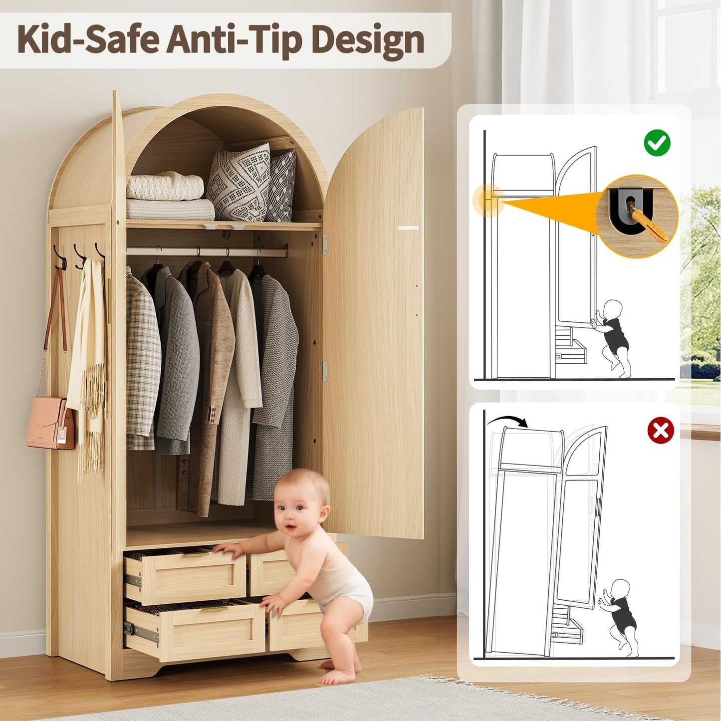 Armoire Wardrobe Closet with 4 Drawers