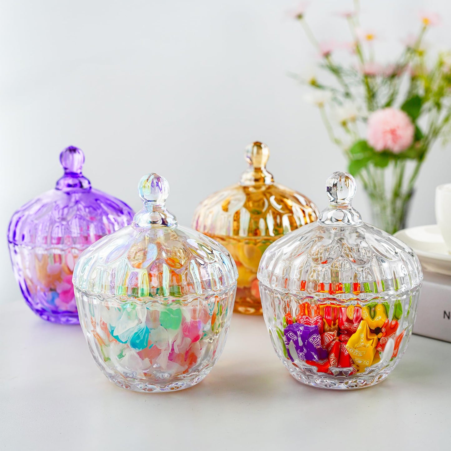 Decorative Embossed Glass Dish with Lid