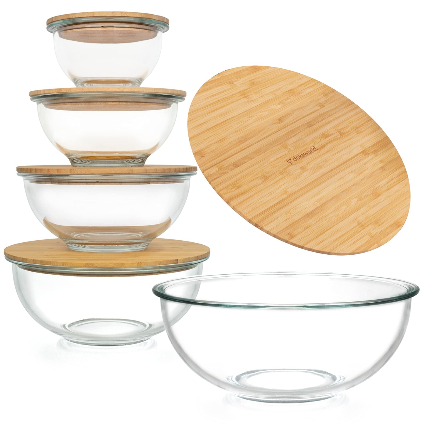 Glass Container Set with Acacia Lids - 4 Stackable Meal Prep Containers. Durable heat resistant Inert Borosilicate Glass
