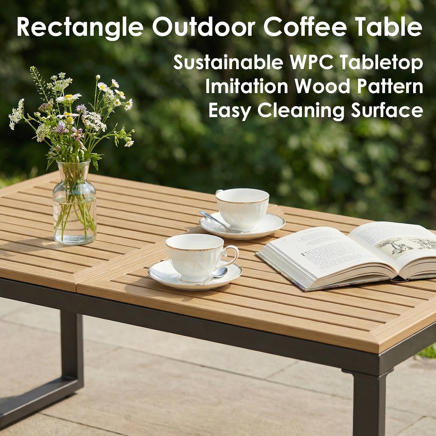 5 Piece Patio Conversation Set for 7, Modular Patio Sofa Couch with Cushions, Rattan Outdoor Patio Furniture Set with Loveseat/Coffee Table, Outdoor Sectional Furniture for Deck/Porch, Beige