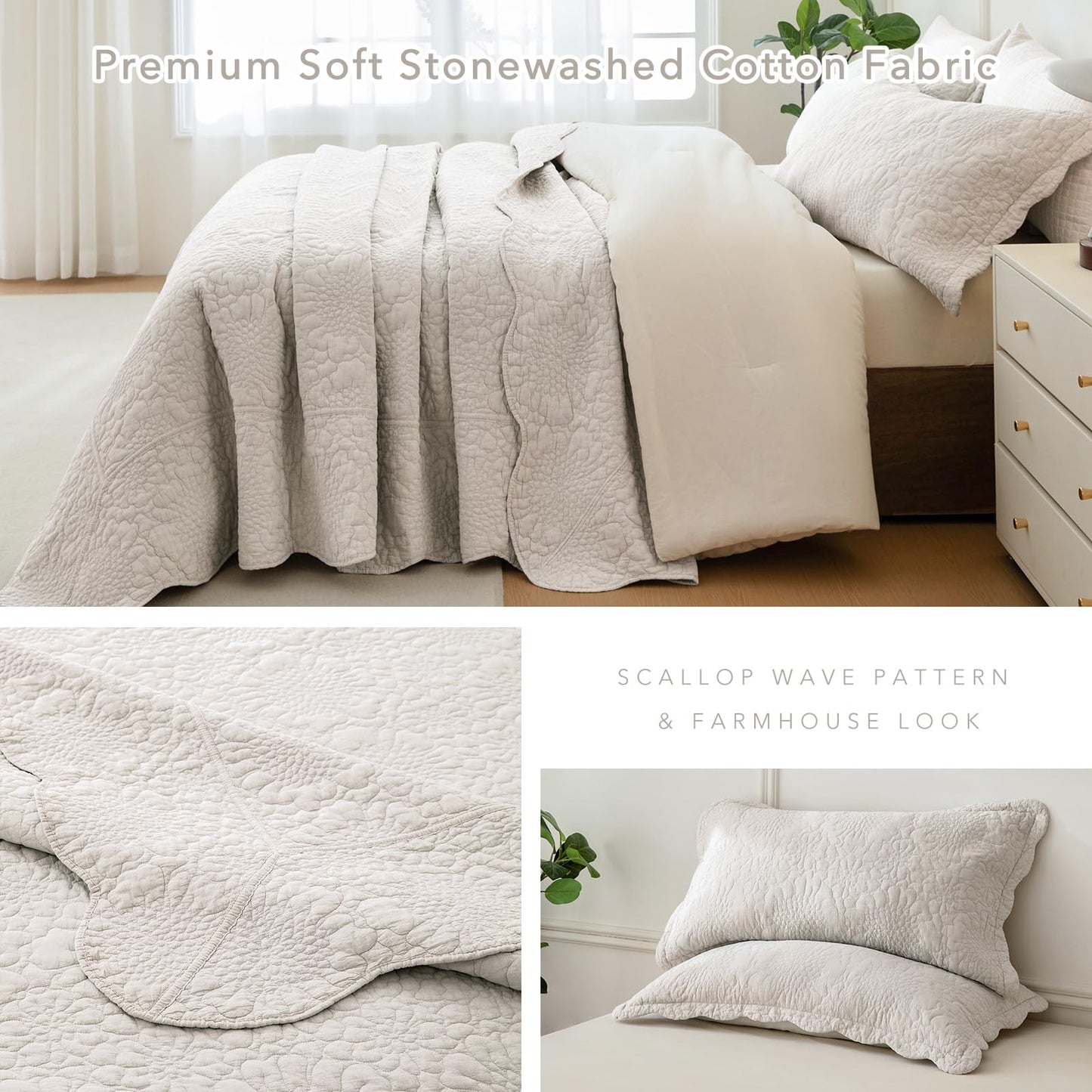 Cotton Oversized Quilt Bedspread Set