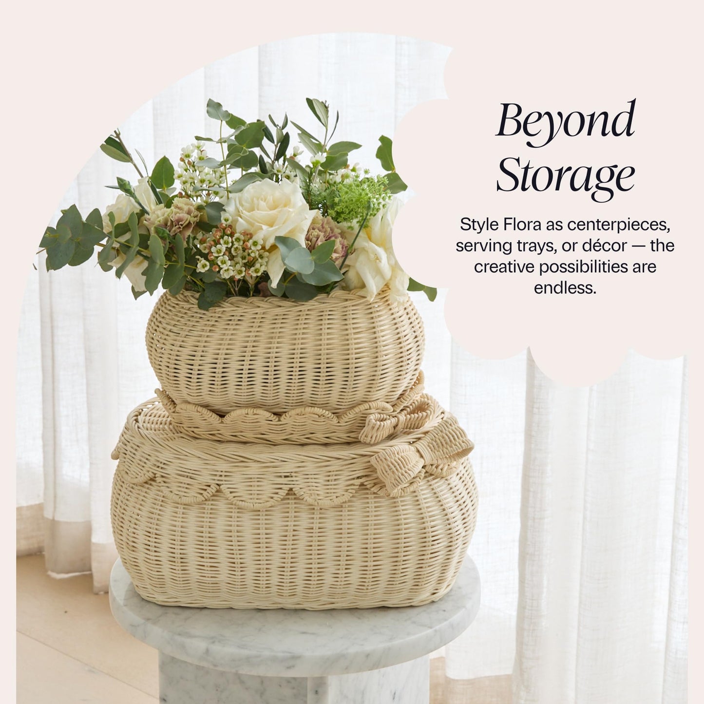 Hand-Woven Scalloped Basket Set Of 2