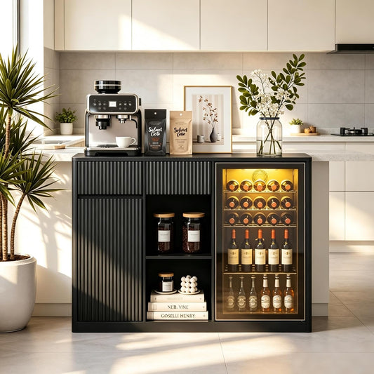51" Modern Coffee Bar Cabinet with Fridge Space & 2 Drawers