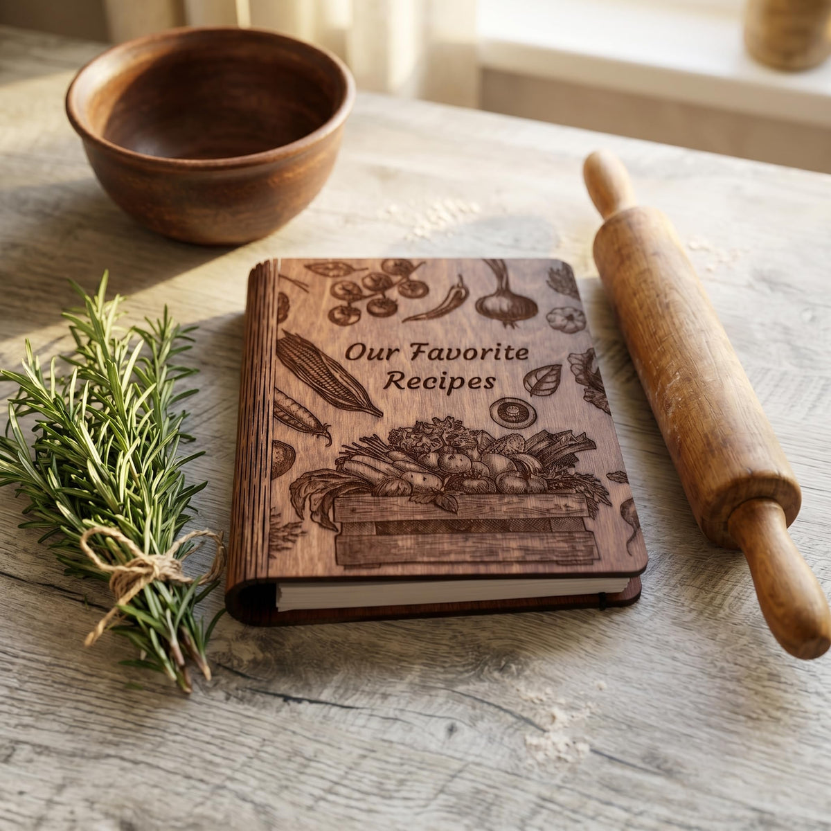 Wooden Recipe Book Engraved Journal