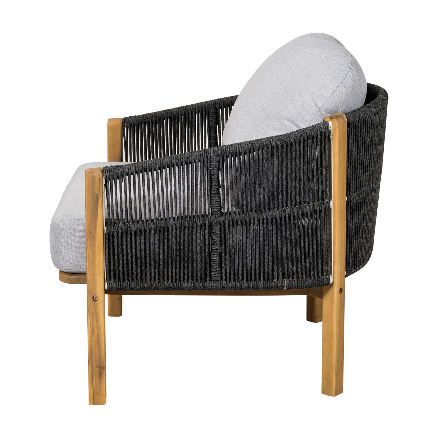 Merax Patio Chairs Set of 2, Acacia Wood Outdoor Club Chair with Cozy 5.75" Thick Cushion & Rope-Weave Backrest, Bohe Style Patio Dining Armchair Chairs for Garden Balcony Outside Dining Relax, Beige
