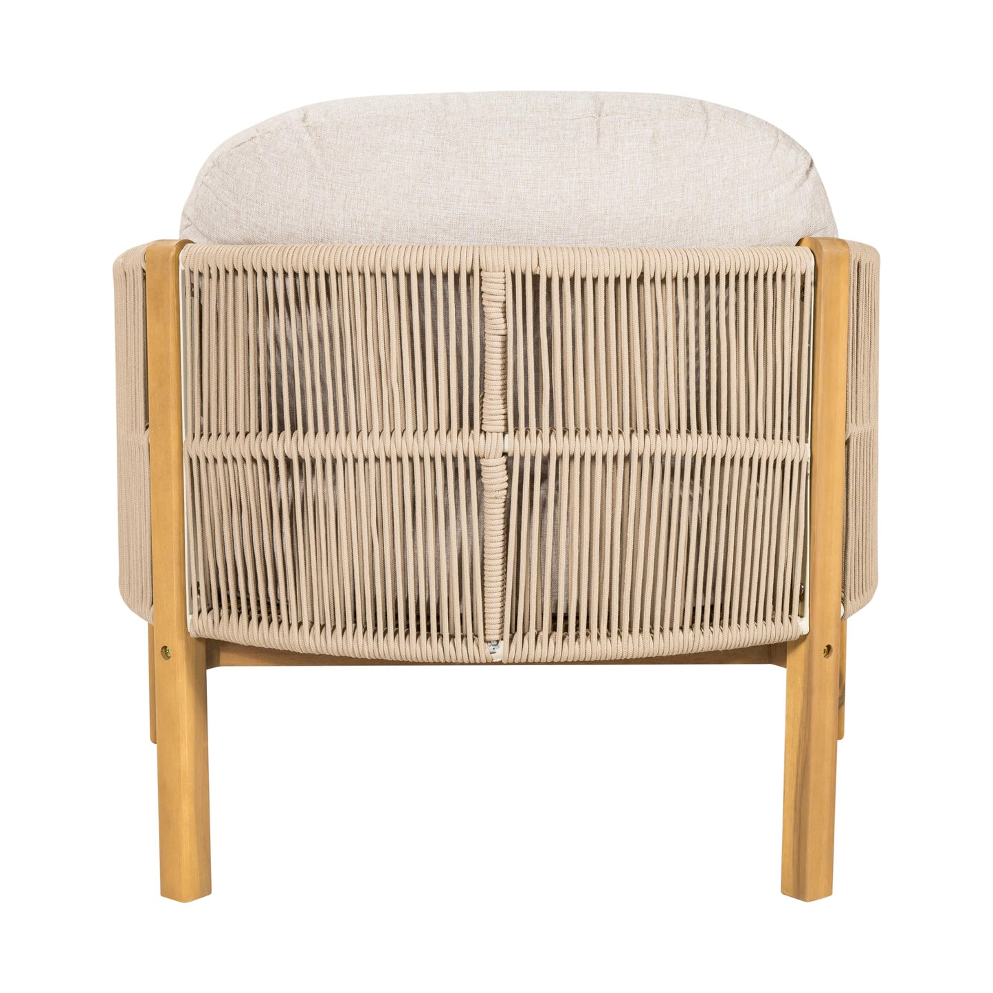 Merax Patio Chairs Set of 2, Acacia Wood Outdoor Club Chair with Cozy 5.75" Thick Cushion & Rope-Weave Backrest, Bohe Style Patio Dining Armchair Chairs for Garden Balcony Outside Dining Relax, Beige