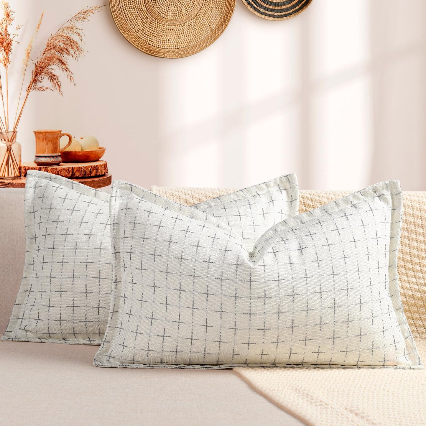 ZWJD Pillow Covers 18x18 Set of 2 Soft Polyester Textured Pillow Covers with Stylish Flange Edge Cozy Farmhouse Throw Pillows for Couch Bed Sofa Living Room