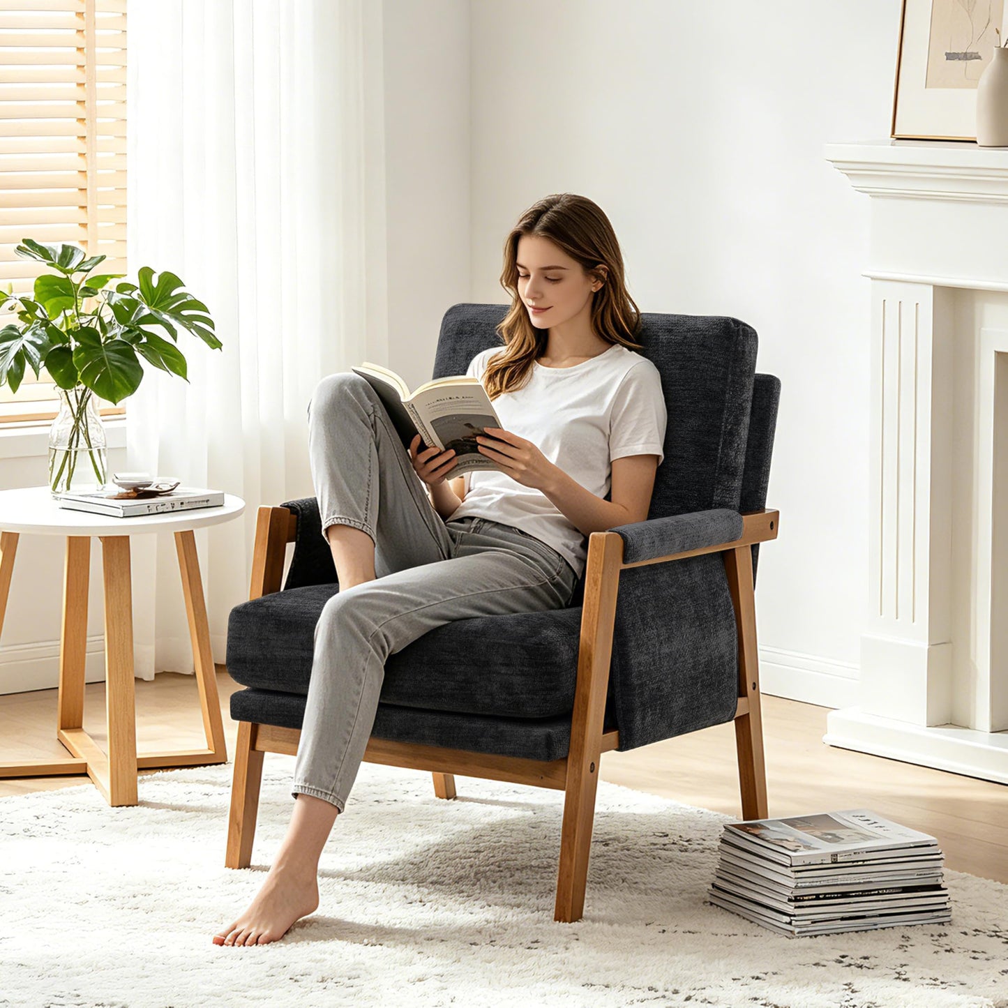 Modern Accent Armchair_Solid Wood