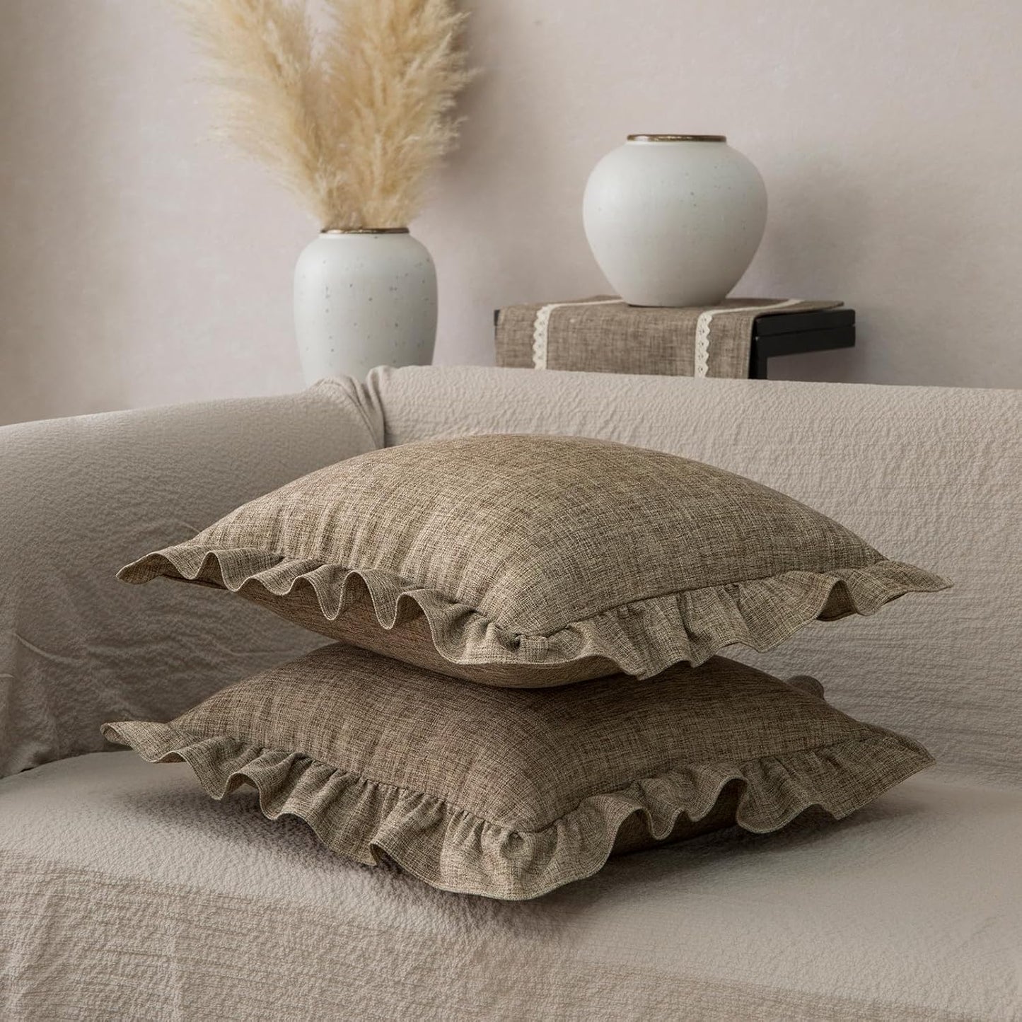 Rustic Classic Linen Style Throw Pillow Covers Set of 2