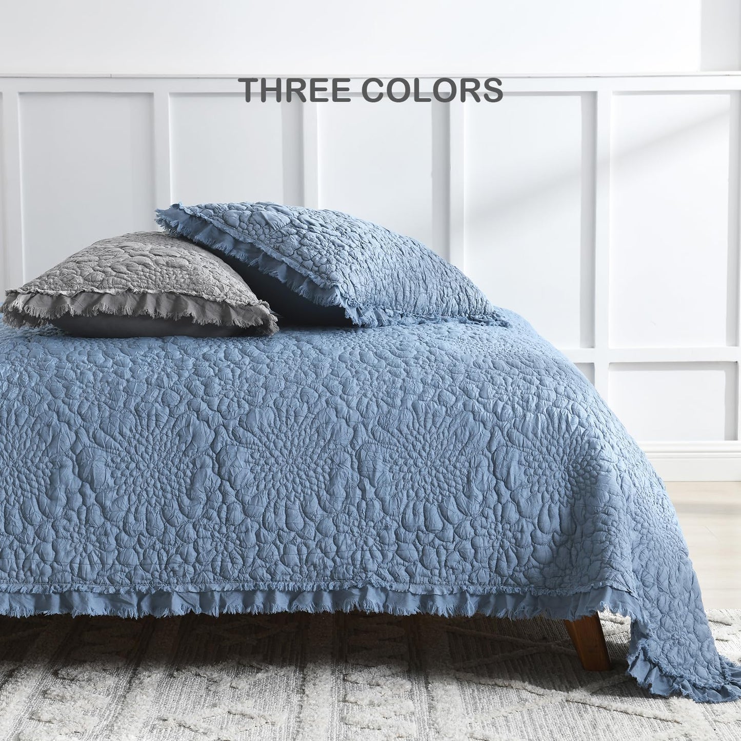 Ruffled Quilt Stone-Washed Lightweight Crinkled Shabby Chic Bedding Set