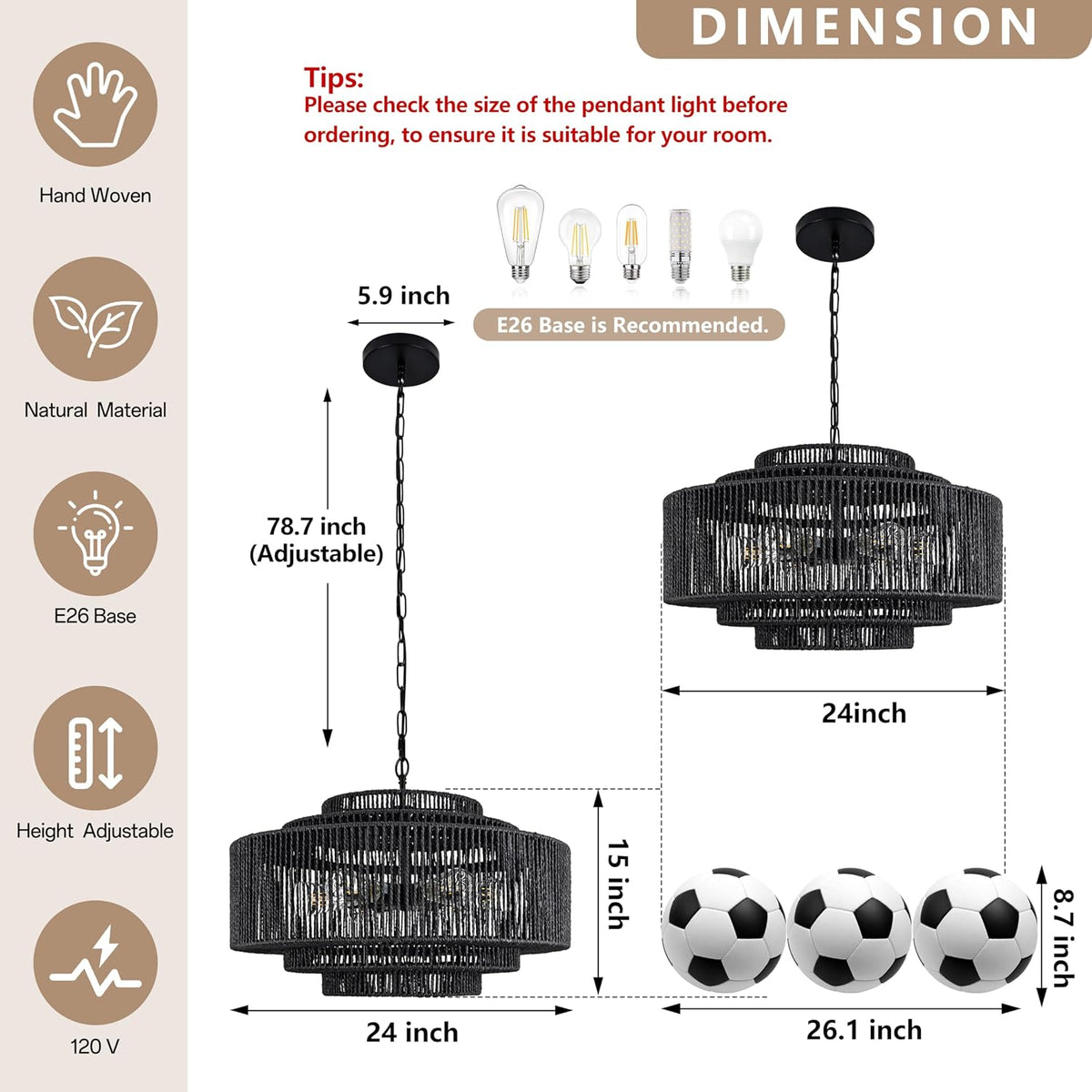 Black Rattan Pendant Chandelier
