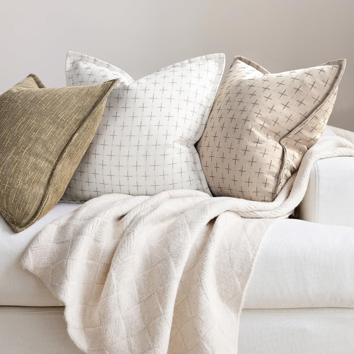 ZWJD Pillow Covers 18x18 Set of 2 Soft Polyester Textured Pillow Covers with Stylish Flange Edge Cozy Farmhouse Throw Pillows for Couch Bed Sofa Living Room
