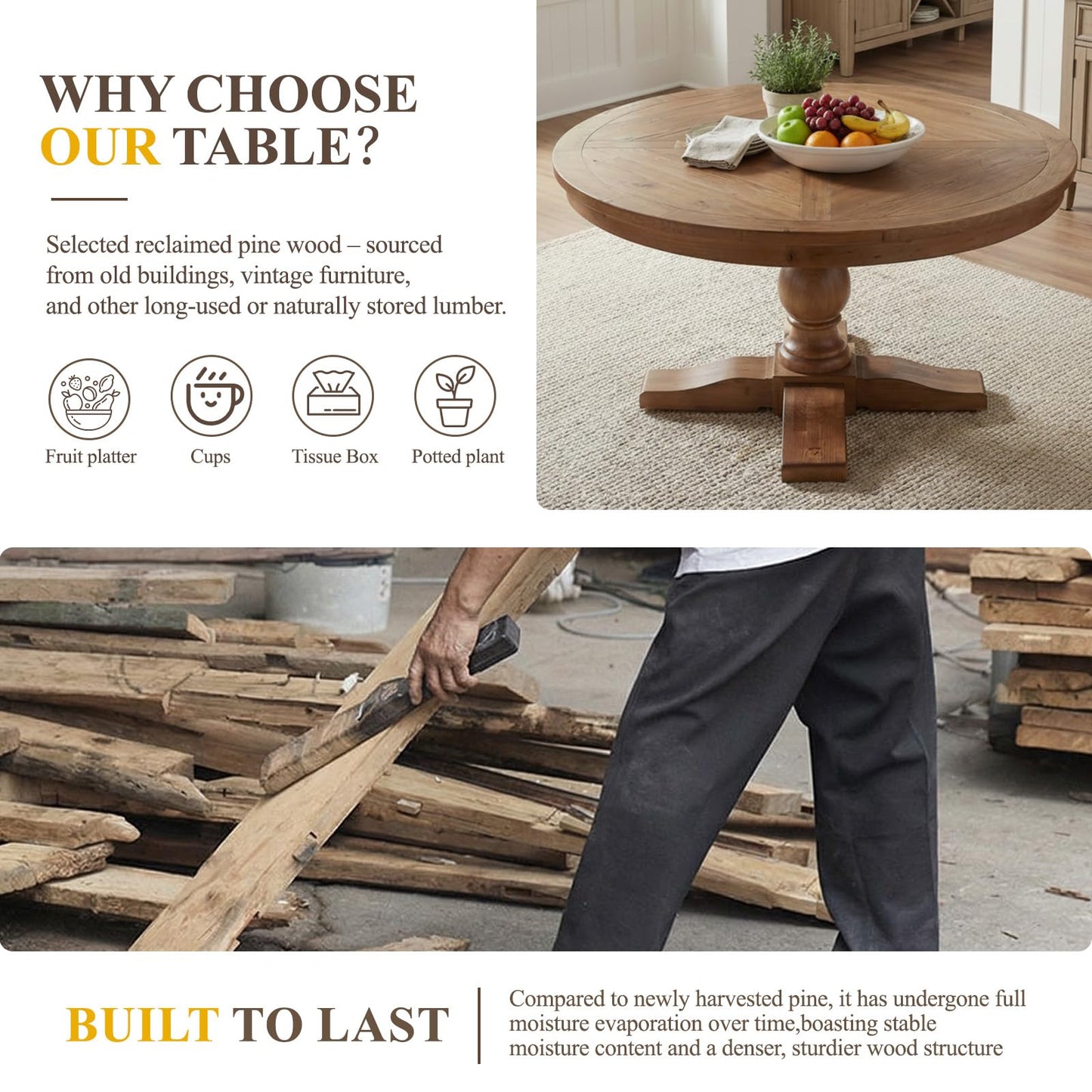 60" Round Dining Kitchen Table