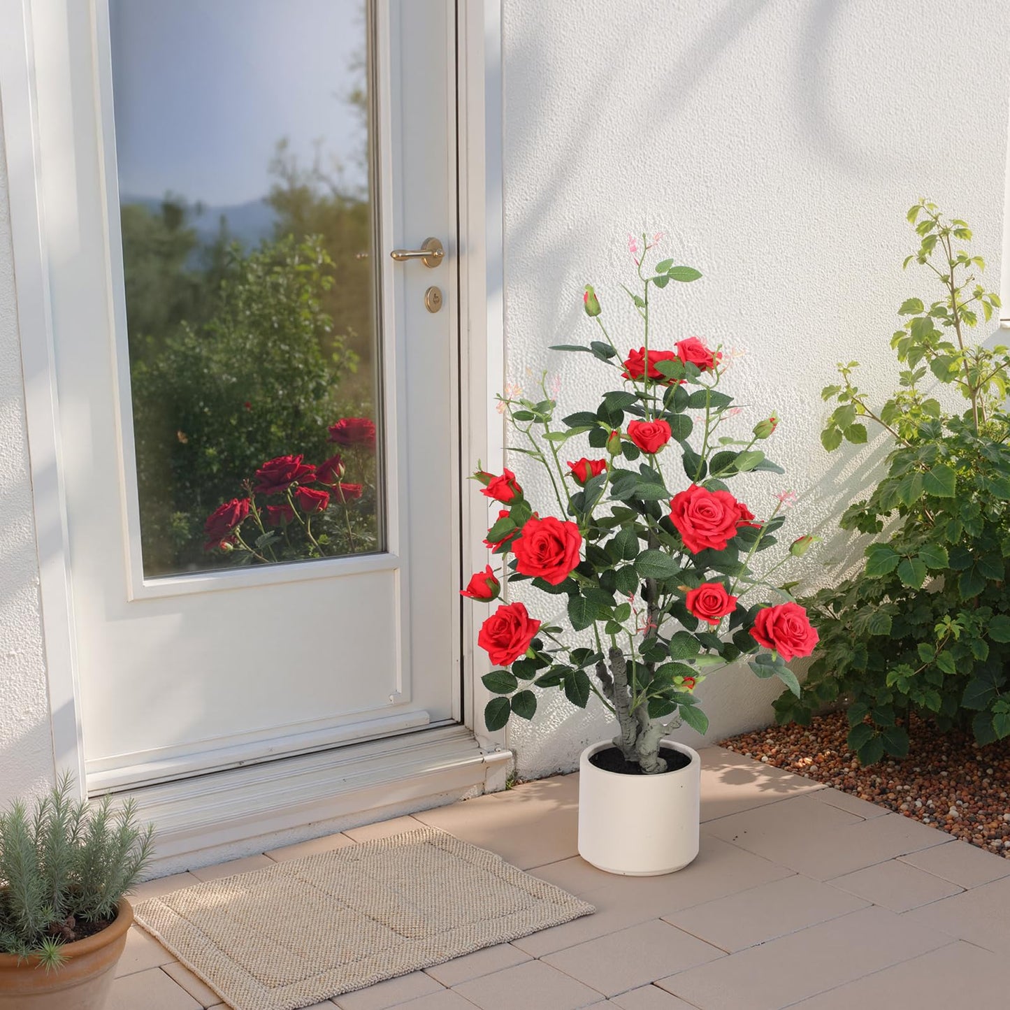 Yepdin 63 inch Artificial Camellia Tree with White Flower Pots - White Fake Tree,5 Ft Faux Plants Indoor wich Blooming,Artificial Plants for Indoor & Outdoor Home Front Door Decor