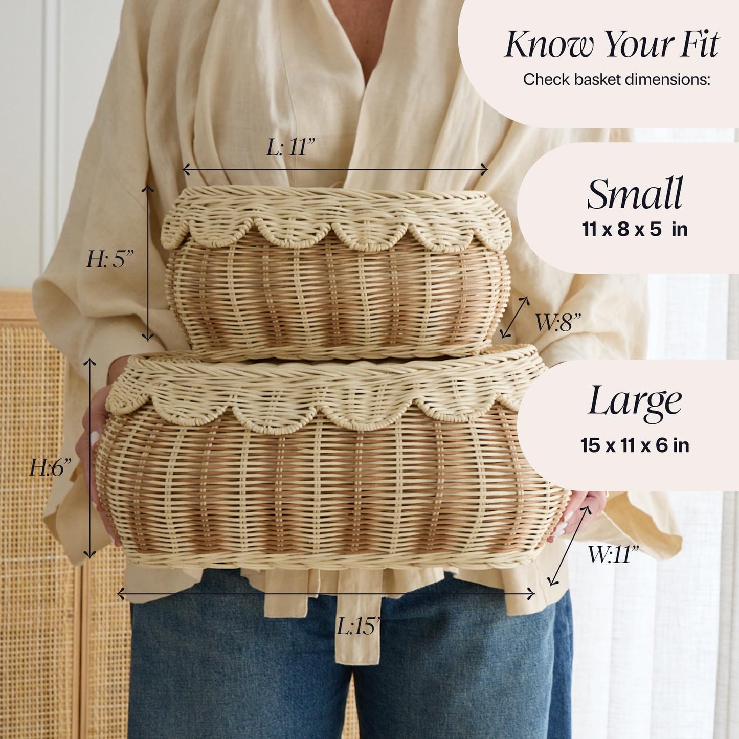 Hand-Woven Scalloped Basket Set Of 2