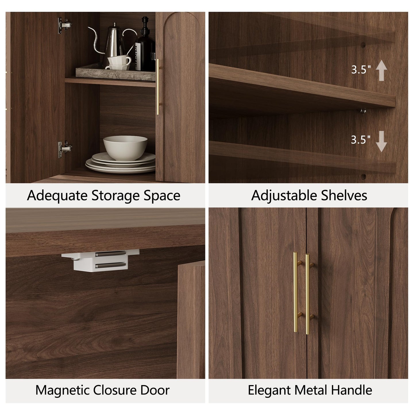 Sideboard Buffet Cabinet with Storage, Mid Century Modern Accent Cabinet with Arched Doors, Modular Media Console