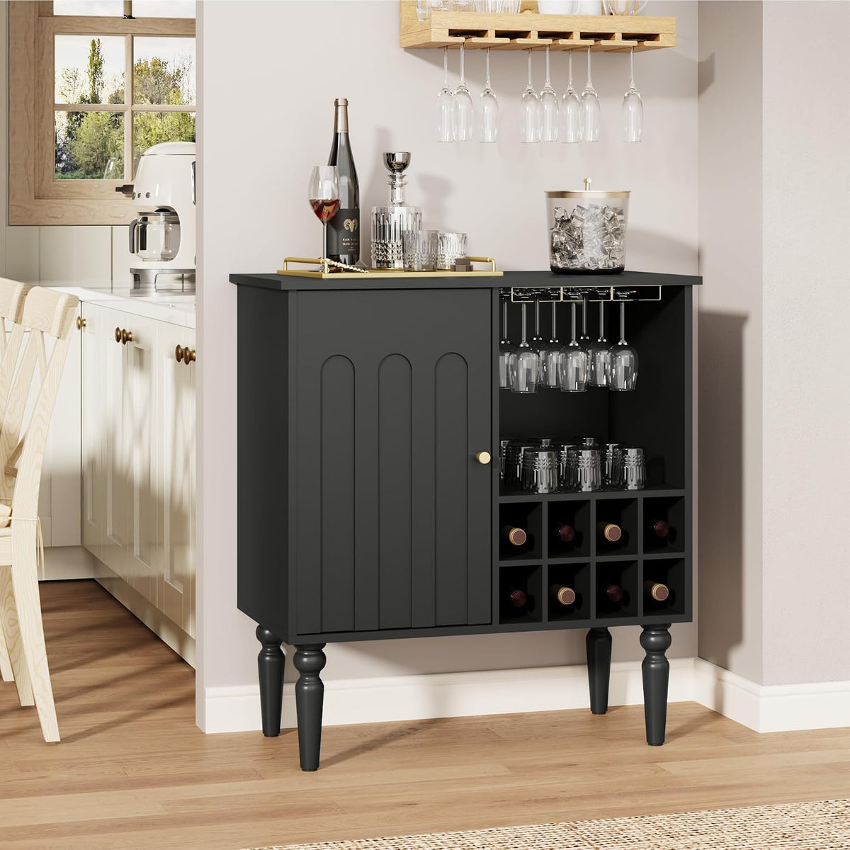Arched Fluted Coffee Bar Cabinet with Storage & Wine Racks