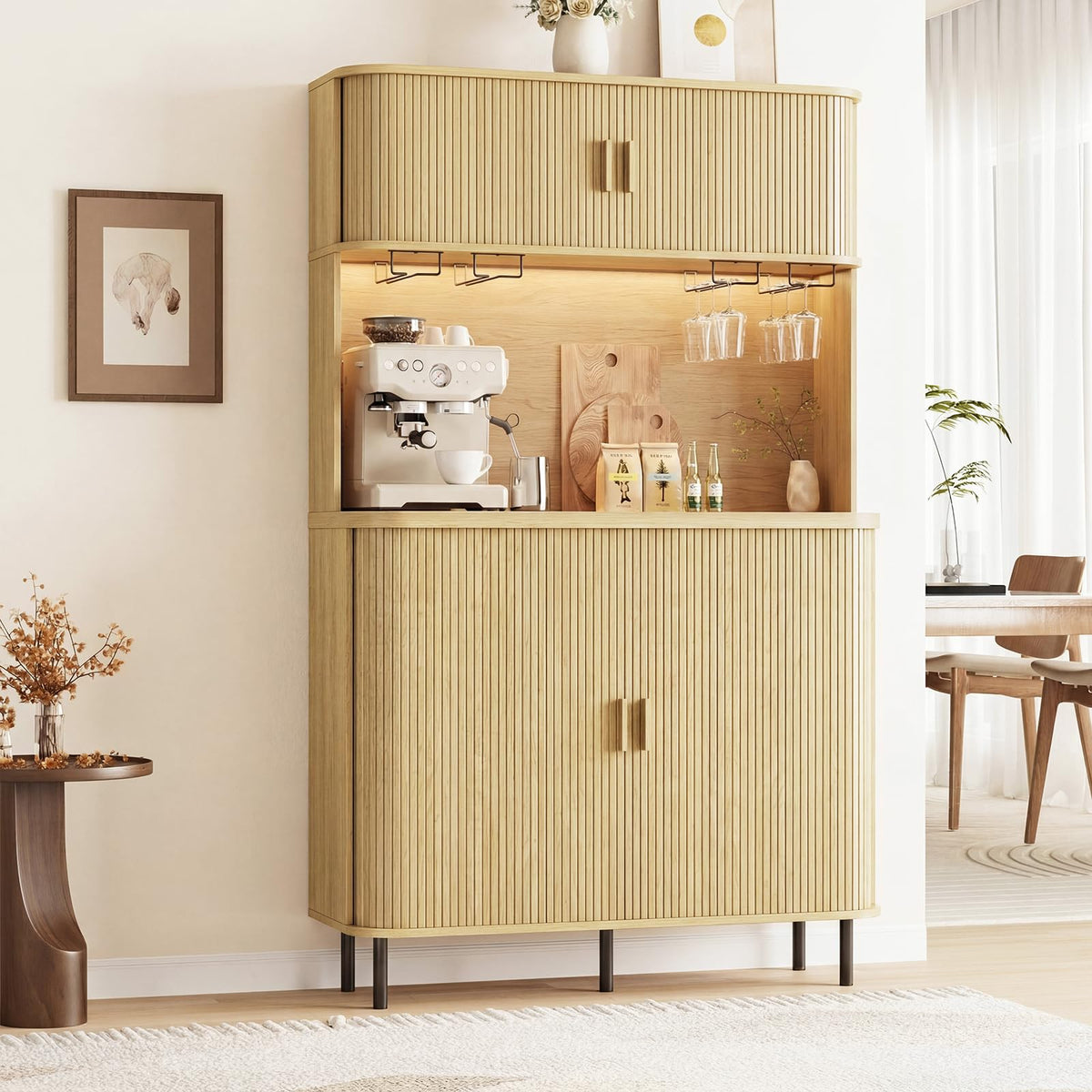 71" Tall Fluted Wine Bar Cabinet with Storage