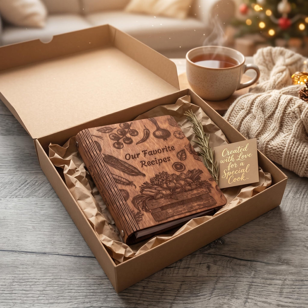 Wooden Recipe Book Engraved Journal