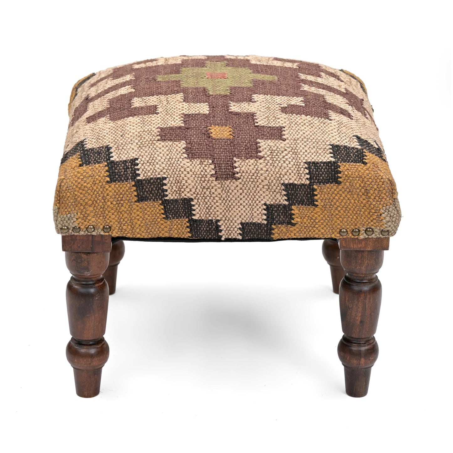 Handmade Jute Ottoman Stool with Wooden Legs
