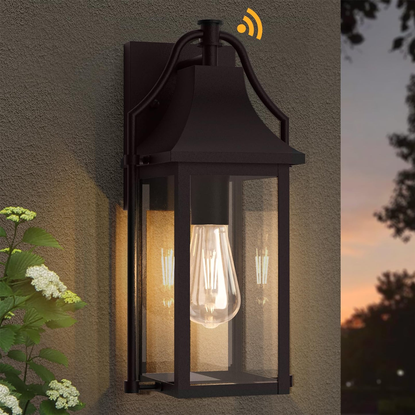 Outdoor Wall Lights Fixtures, Large Size Dusk to Dawn Waterproof Exterior Lanterns, Modern Porch Sconce Wall Mounted with Glass