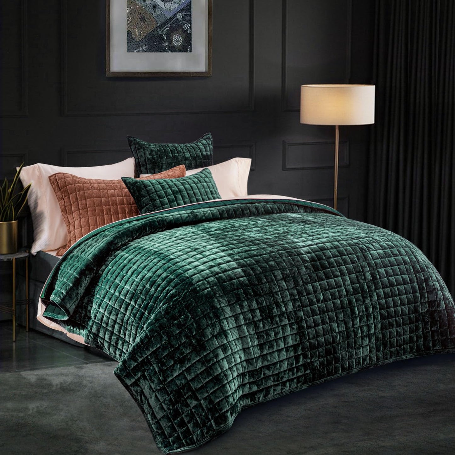Box Stitch Velvet Quilt Set, King Size