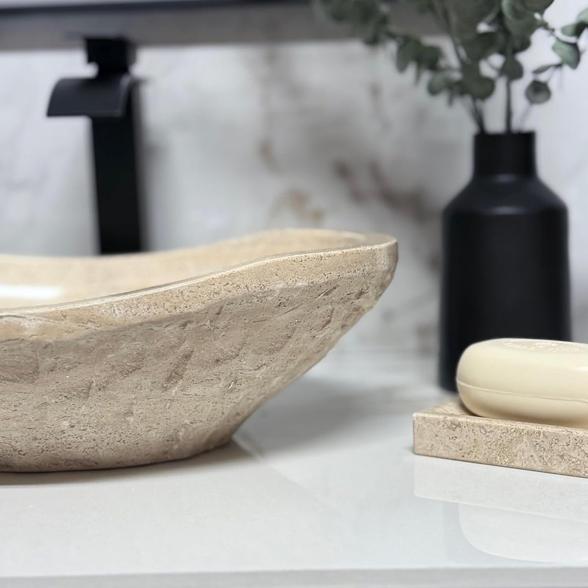 Oval Natural Stone Wash Basin Travertine Vessel Sink