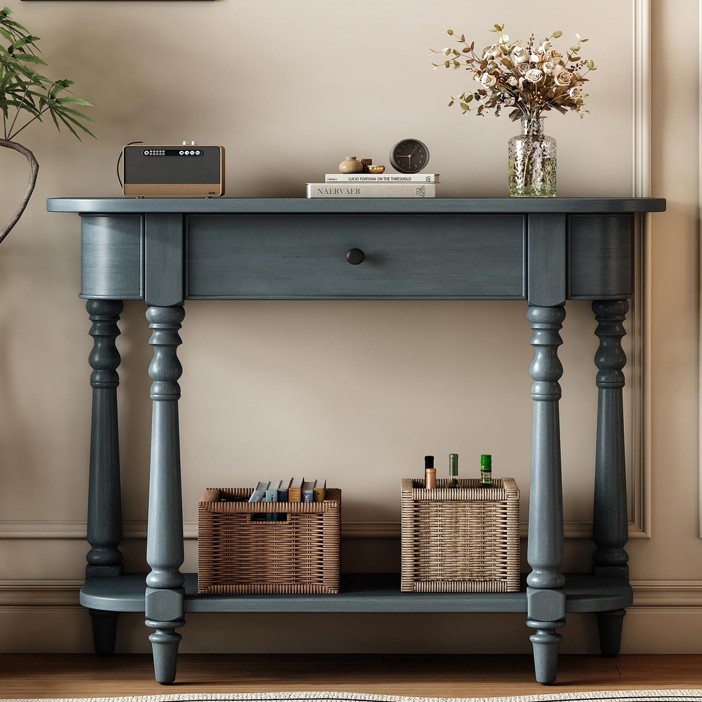 36-Inch Retro Console Sofa Table with Drawer & Storage Shelf
