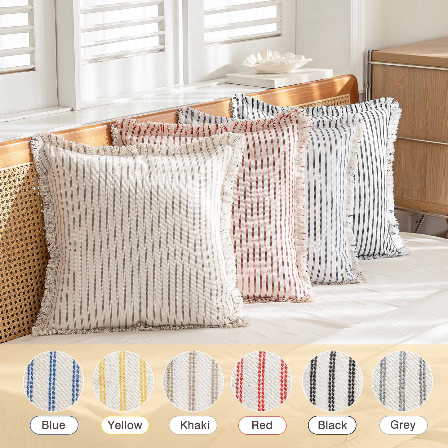 Throw Pillow Covers 18x18 Set of 2 Striped Fringe