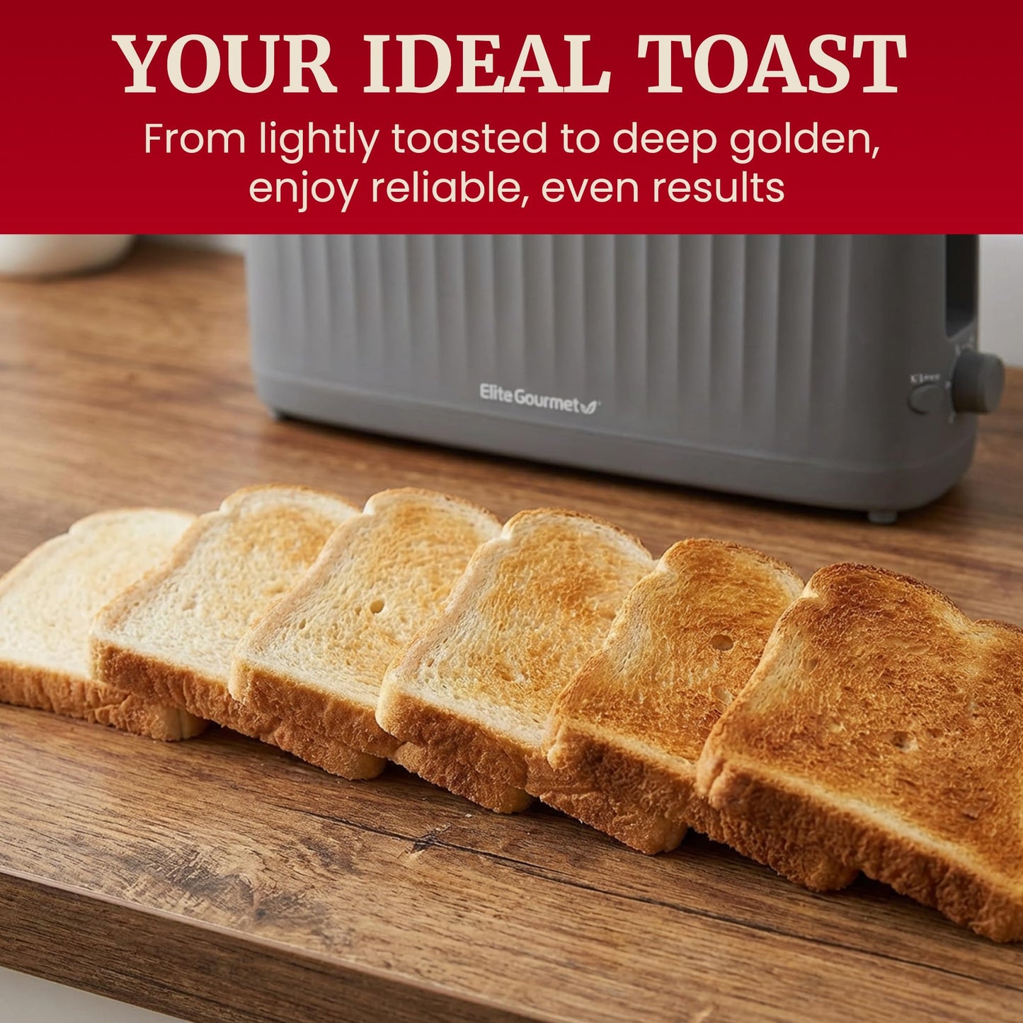 Elite Gourmet ECT2517C SLIMTOAST™ 2-Slice Long Slot Toaster, Cool-Touch Body, 6 Browning Shades, Extra-Wide 1.5" Slot for Artisan Bread, Bagels, Waffles & English Muffins, Cremello