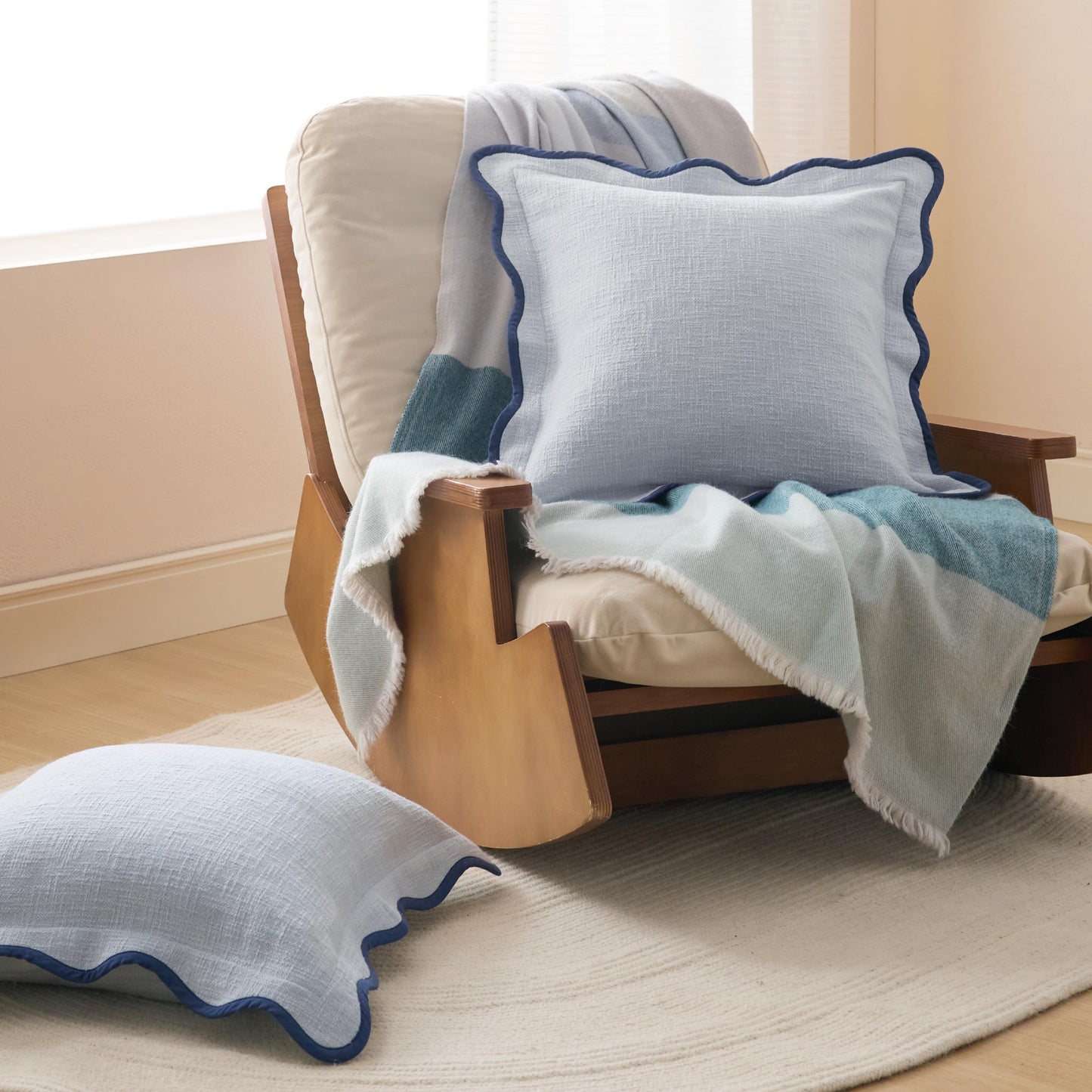 Double Stitch Scalloped Throw Pillow Covers - 100% Cotton