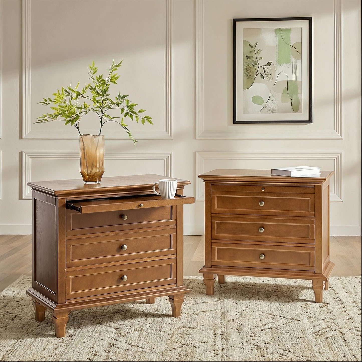 Solid Wood 3 Drawer End Table with Tray