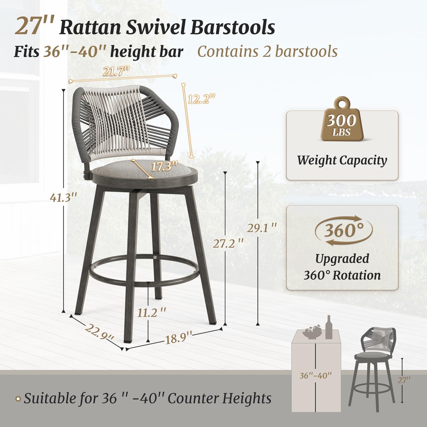 Swivel Outdoor Bar Stools Set of 4, with Armrest
