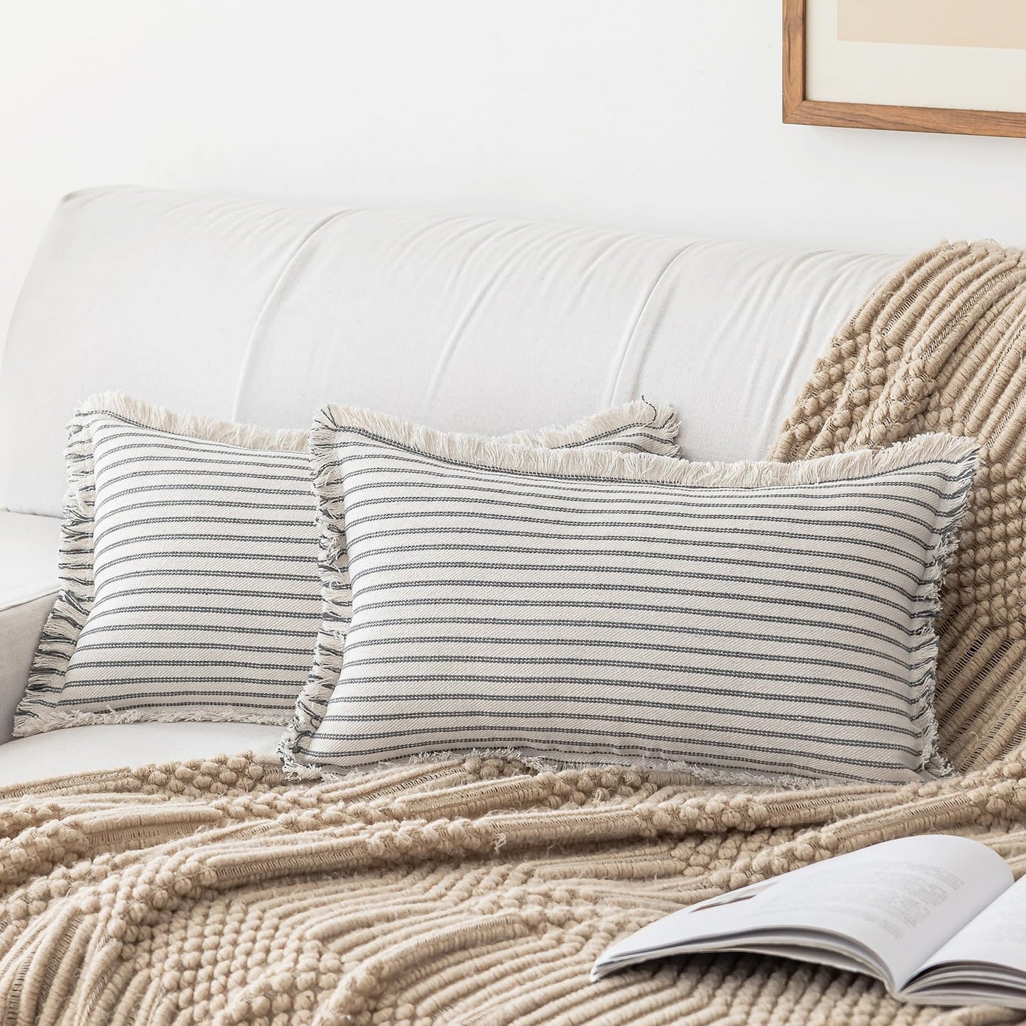 Throw Pillow Covers 18x18 Set of 2 Striped Fringe