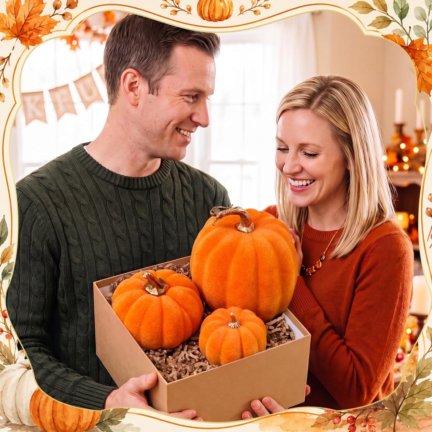 3 Pcs Velvet Pumpkin Decor
