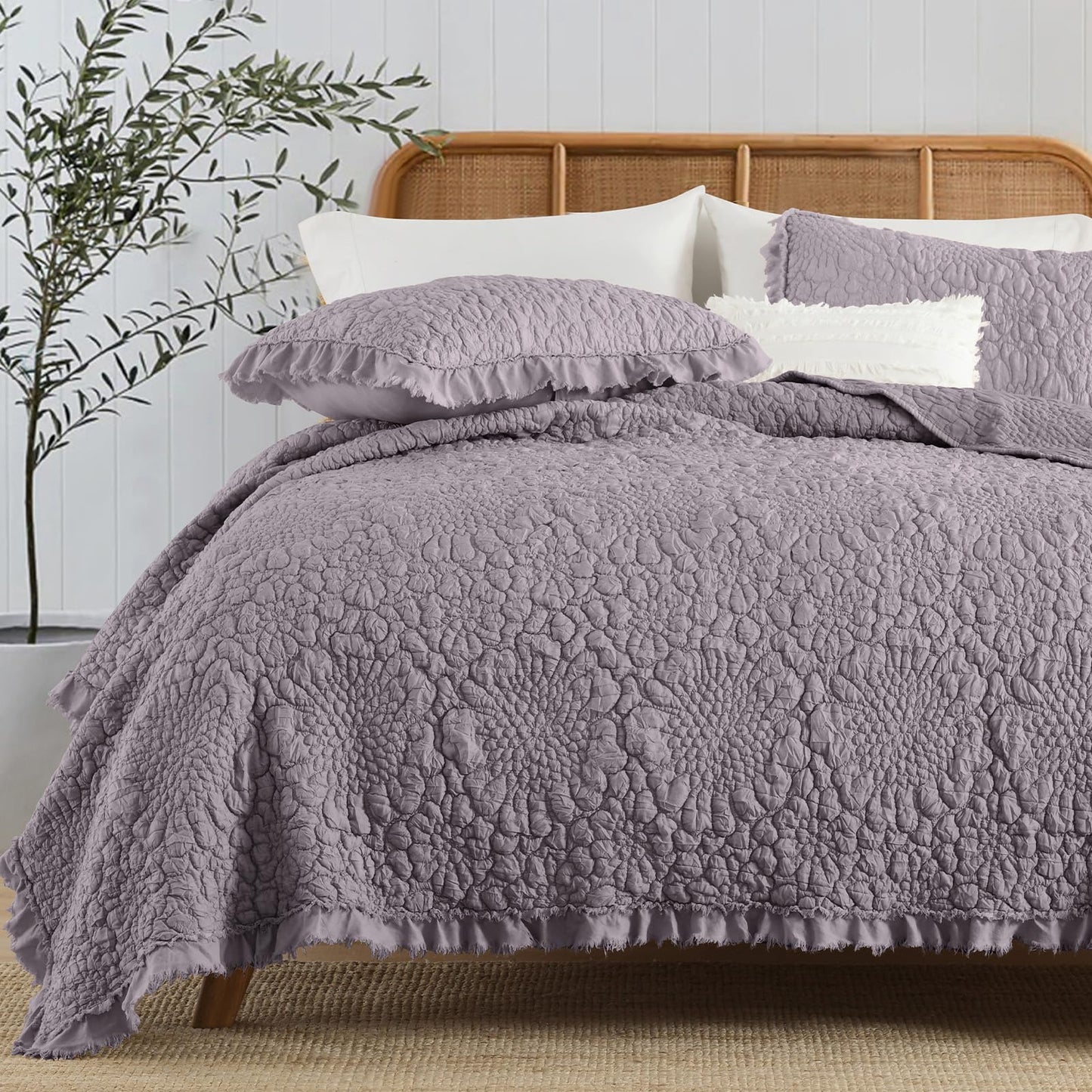 Ruffled Quilt Stone-Washed Lightweight Crinkled Shabby Chic Bedding Set
